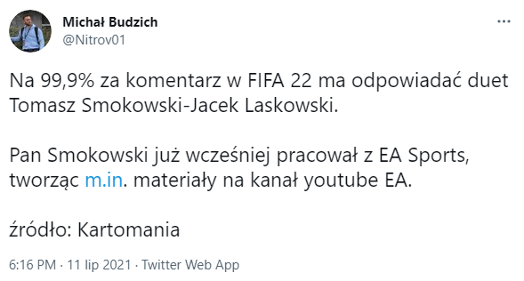 Wiadomo, który KOMENTATOR ZASTĄPI Dariusza Szpakowskiego w grze FIFA 22!